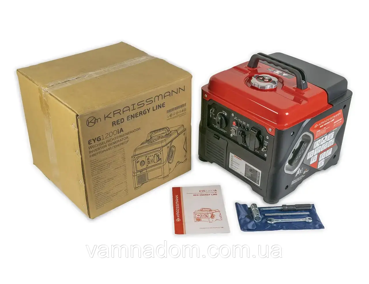 Інверторний бензиновий генератор KRAISSMANN EYG1200iA RED ENERGY LINE (1,2 кВт, ручний старт), фото 1