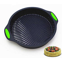 Силіконова форма LuxShine 237-1 для пирогів та тортів кругла з ручками та рифленим дном сіра