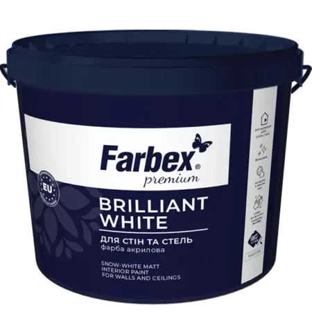 Фарба "Brilliant White" Farbex 7 кг для стін і стель білосніжна вододисперсійна акрилова
