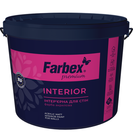 Фарба "Interior" Farbex 14 кг інтер'єрна високоякісна вододисперсійна акрилова (база A)