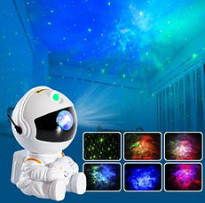 Лазерний нічник-проектор зоряного неба Астронавт 8 режимів свічення з пультом (маленький 12.5см) Білий, фото 3