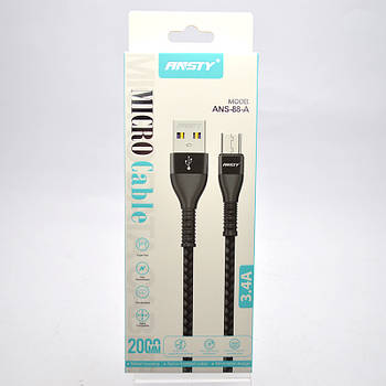 Кабель ANSTY ANS-88-A Nylon Micro USB 3.1A 2M Black