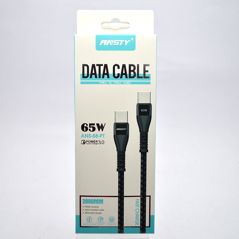 Кабель ANSTY ANS-88-PT Nylon Type-C to Type-C 65W 2M Black, фото 1