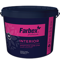 Краска "Interior" Farbex 7 кг интерьерная высококачественная водно-дисперсионная акриловая (база A)