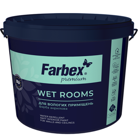 Фарба "Wet Rooms" Farbex 14 кг для вологих приміщень водно-дисперсійна акрилова (база А)