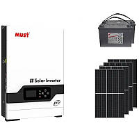 Комплект резервного питания Инвертор Must 3000W 80А, солнечные панели 1.6кВт, АКБ 2.52кВт