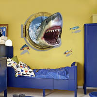 Интерьерная 3d наклейка настенная Акула в иллюминаторе 90х60см
