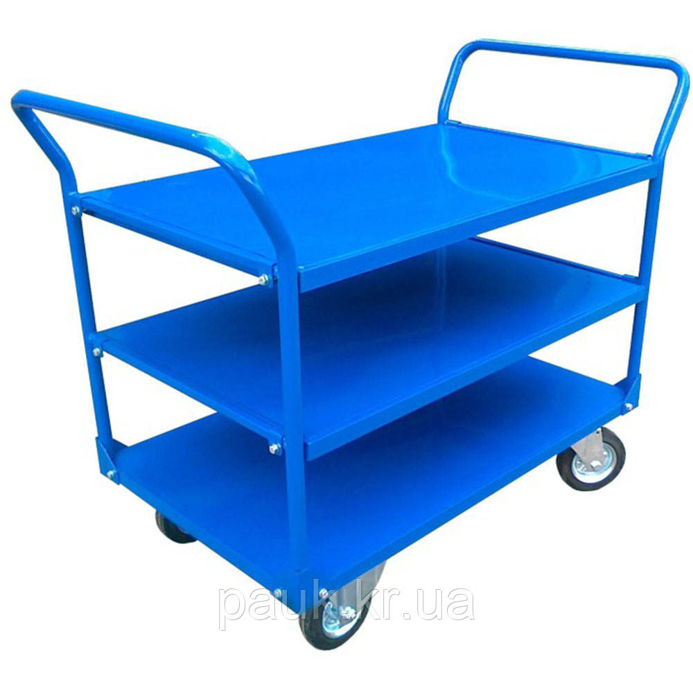Візок платформовий на колесах 600х1000 мм, візок з полицями РПТ2-009П2-200 М, візок з двома бортами +2 полки, складський візок, фото 1