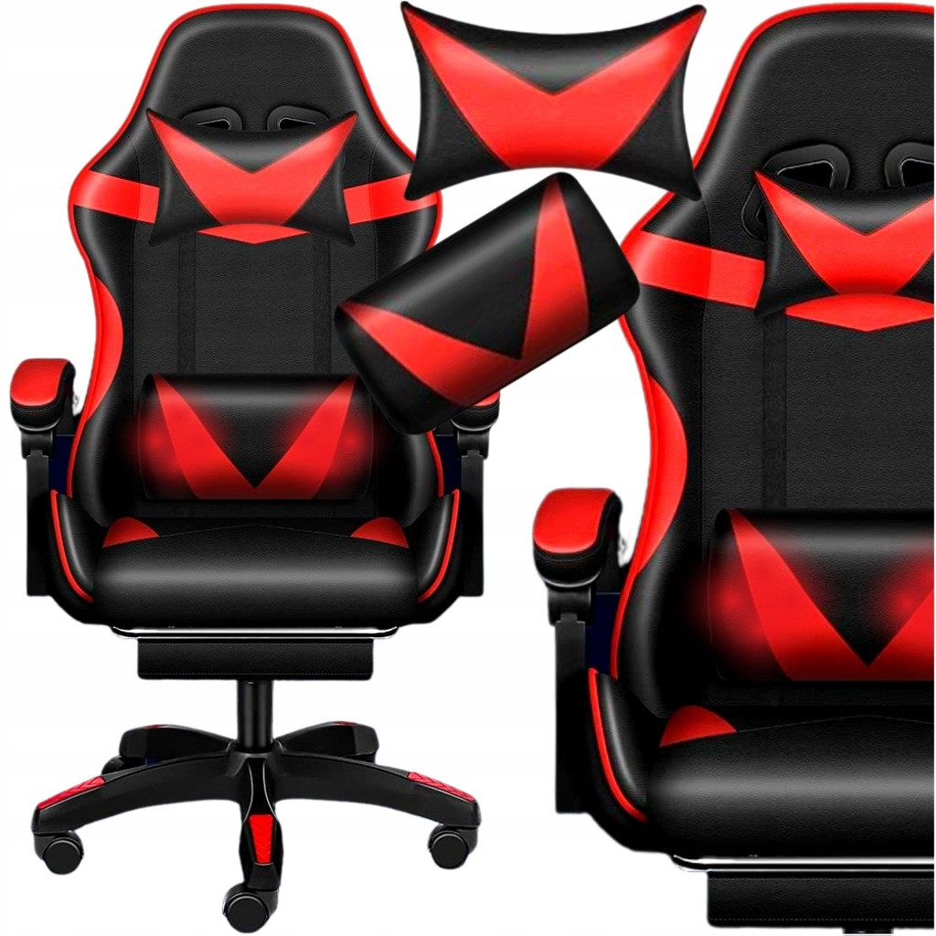 Кресло игровое чёрное PLAYER с подставкой для ног Red/Black Кресло игровое для компьютера с подушкой - фото 6 - id-p2060353439