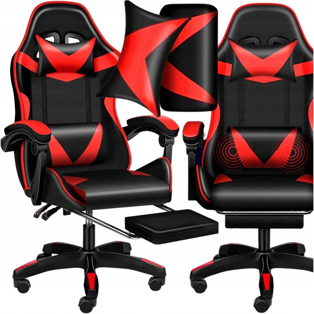 Кресло игровое чёрное PLAYER с подставкой для ног Red/Black Кресло игровое для компьютера с подушкой - фото 7 - id-p2060353439