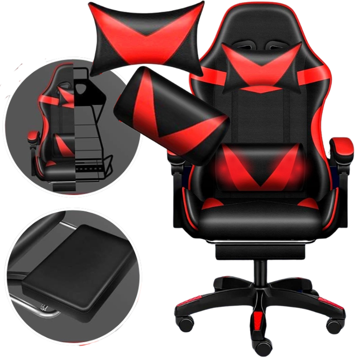 Кресло игровое чёрное PLAYER с подставкой для ног Red/Black Кресло игровое для компьютера с подушкой - фото 1 - id-p2060353439