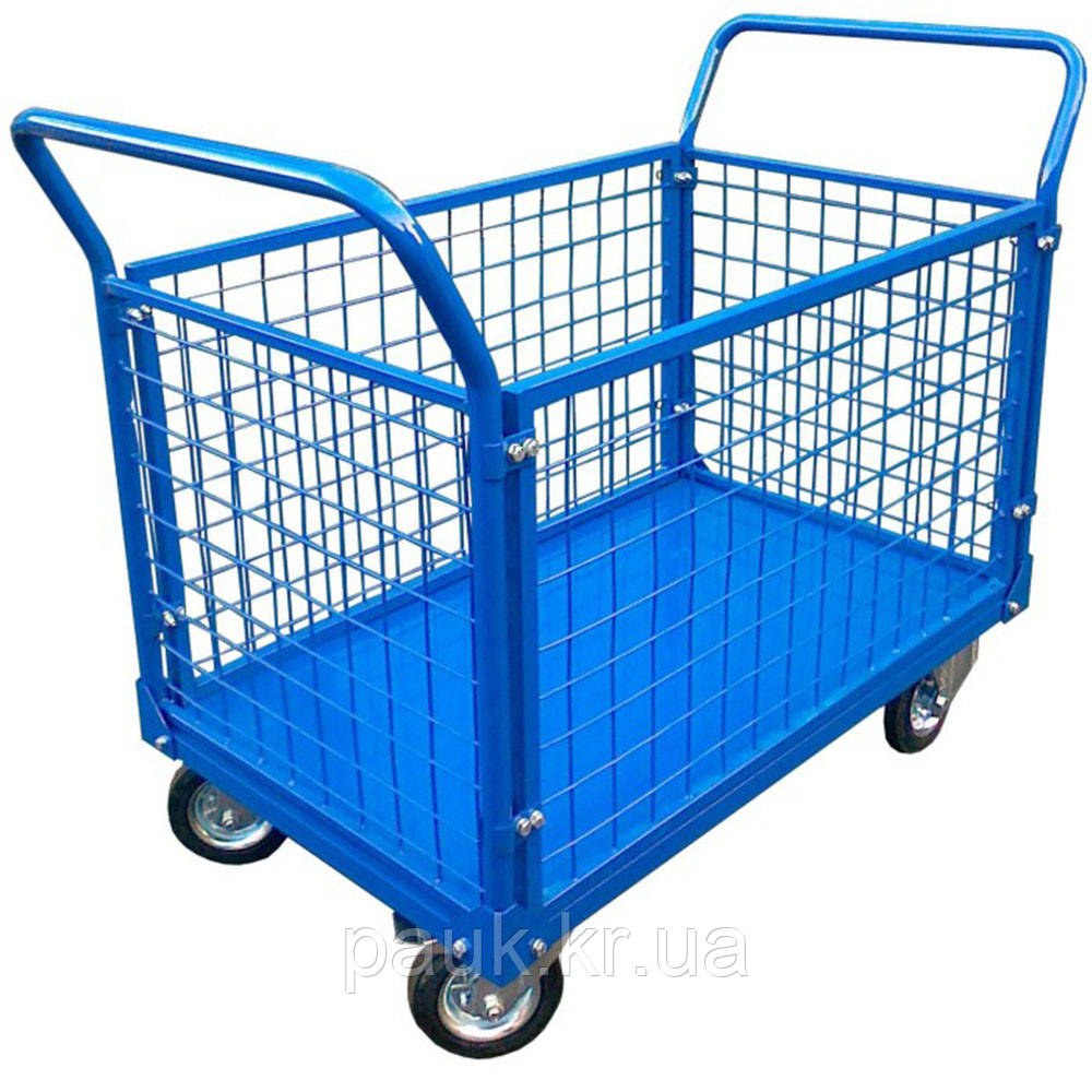 Візок для продукції 800х1250 мм, платформовий візок РПТ-011Н4-200 М, візок з сітчастими бортами, вантажний візок для магазину, фото 1