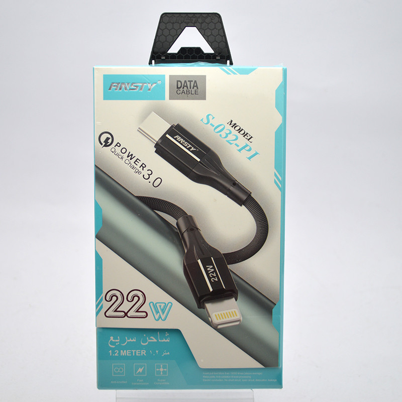 Кабель ANSTY S-032-PI Type-C to Lightning 22W 1M Black, фото 1