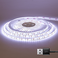 Светодиодная LED лента 5м, с USB, Белая / Лед лента от повербанка / Гибкая LED подсветка