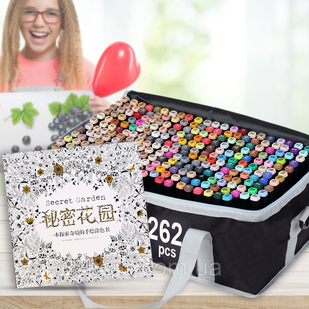 Набір двосторонніх маркерів для скетчингу Touch - 262 шт., + Розмальовка антистрес на 50 арк. в подарунок