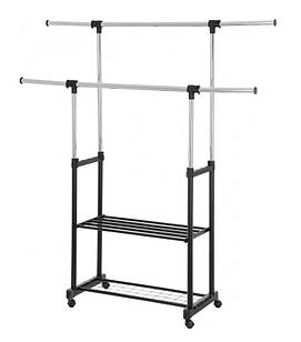 Стійка для одягу подвійна з двома полицями