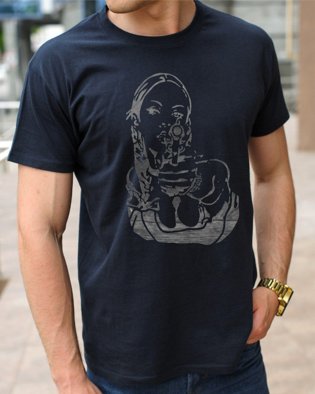 Мужские футболки с принтом Девушка с пистолетом, магазин одежды - трендовые майки и футболки - фото 4 - id-p2060396725
