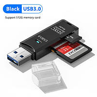 Кардридер SDXC USB 3.0 to TF + SD Dual Card Reader Черный