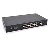 POE комутатор Merlion 16 POE 10/100 + 1 Single Fiber Tx 1310nm 20km + 2 RJ45 10/100/1000+ вбудований блок от