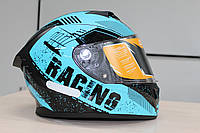 Мотошлем Racing,закрытый с встроенными очками, визор анти туман,размер М 57-58см