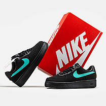 Чоловічі кросівки Nike Air Force 1 Low Tiffany Black Mint Найк Аір Форс Тіффані чорні нубук шкіра демісезон, фото 4