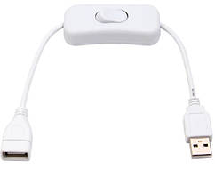 Кабель живлення з вимикачем USB 28 см білий