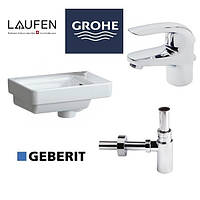 Умивальник кутовий найменший 360х250 Laufen + змішувач Grohe + сифон