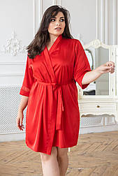 Жіночий яскравий халат із сіточкою батал Хк1092 Червоний