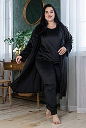 Комплект піжаму велюрова з халатом Кч1580 Чорний