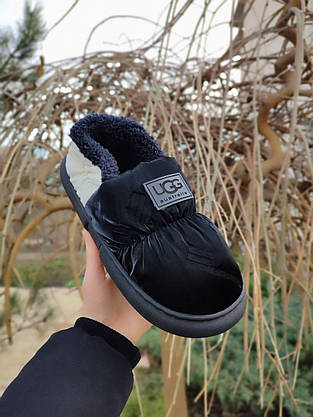 Дутики UGG короткі уги двоколірні Чорні з білим на чорній гнучкій високій підошві, фото 3