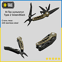 M-Tac мультитул Type 2 Green/Black, тактичний мультитул, багатофункціональний бойовий мультитул військовий