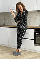 Пижама коттоновая женская Комплект для сна рубашка на пуговицах с длинными штанами Женская одежда для дома