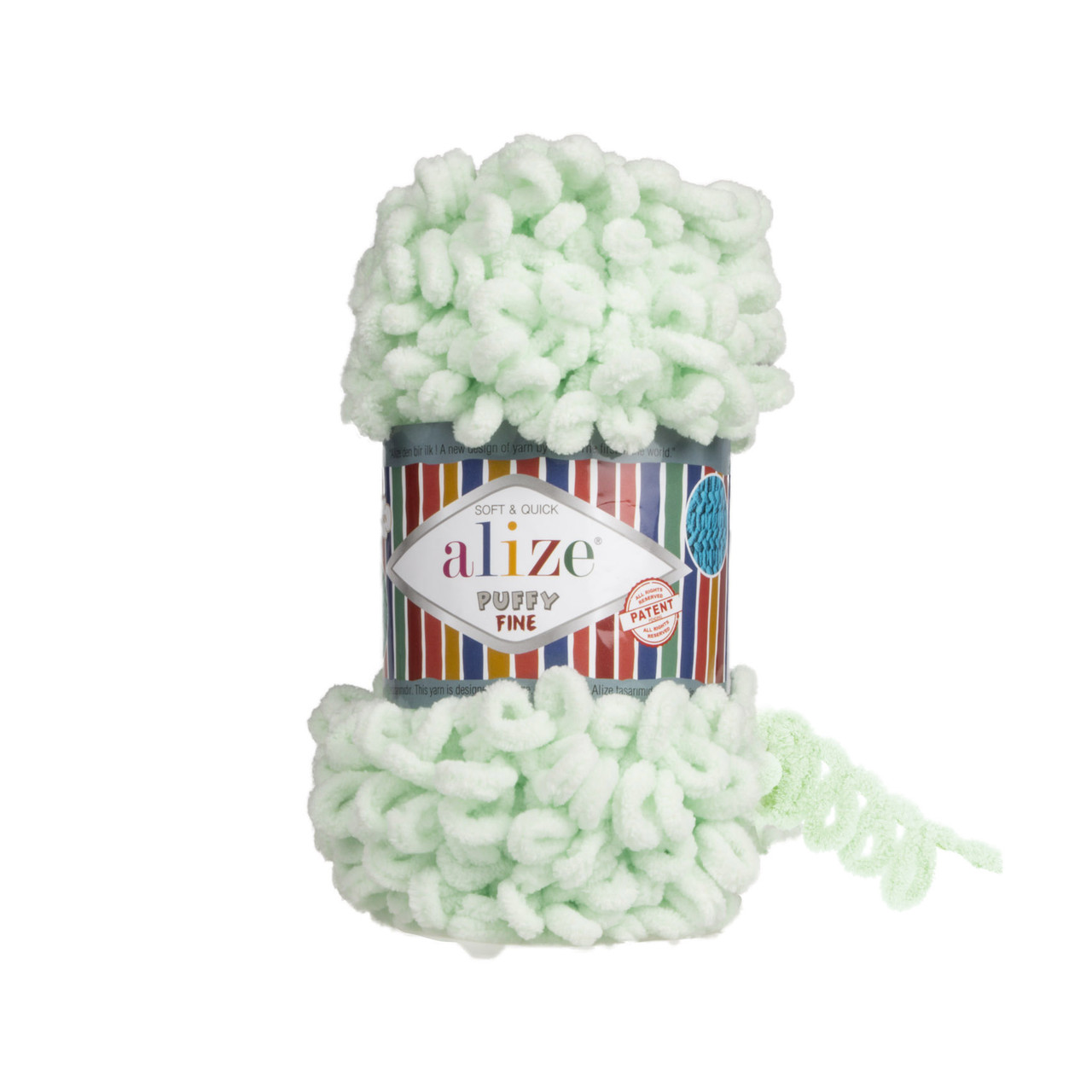 Пряжа плюшева Alize Puffy Fine (Алізе Пуффі Файн), М'ята №464, 100гр., 14,5м., нитки для в'язання