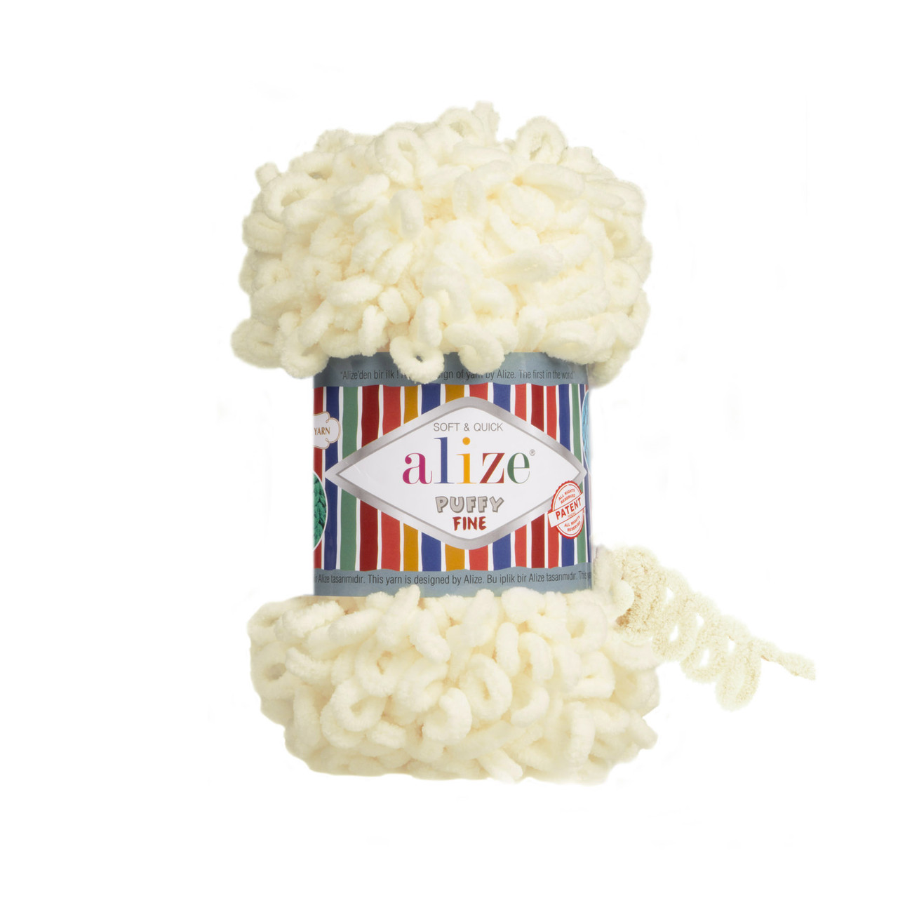 Пряжа плюшева Alize Puffy Fine (Алізе Пуффі), Крем No62, 100 г, 14,5 м, нитки для в'язання