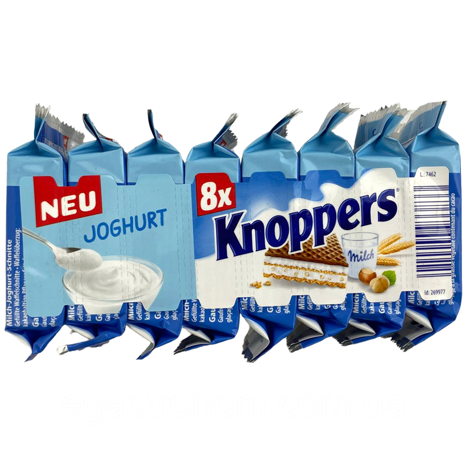 Вафлі з горіховим кремом та йогуртом Кноперс Knoppers 8*25g 24пач/ящ (Код: 00-00015746)