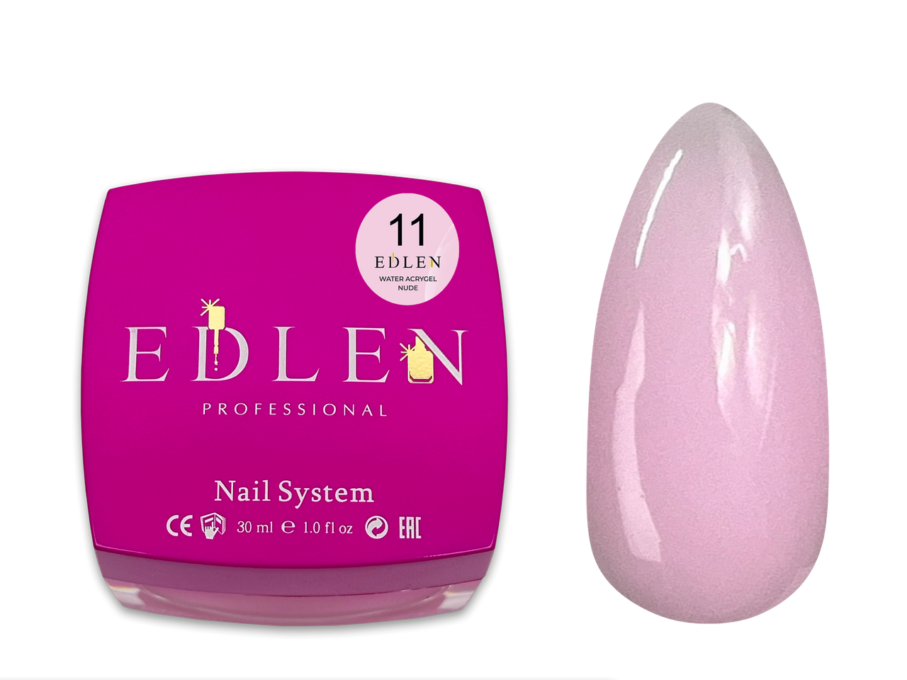 Рідкий гель для зміцнення та моделювання нігтя Edlen Water Acrygel Nude №11 рожевий, 30 мл, фото 1