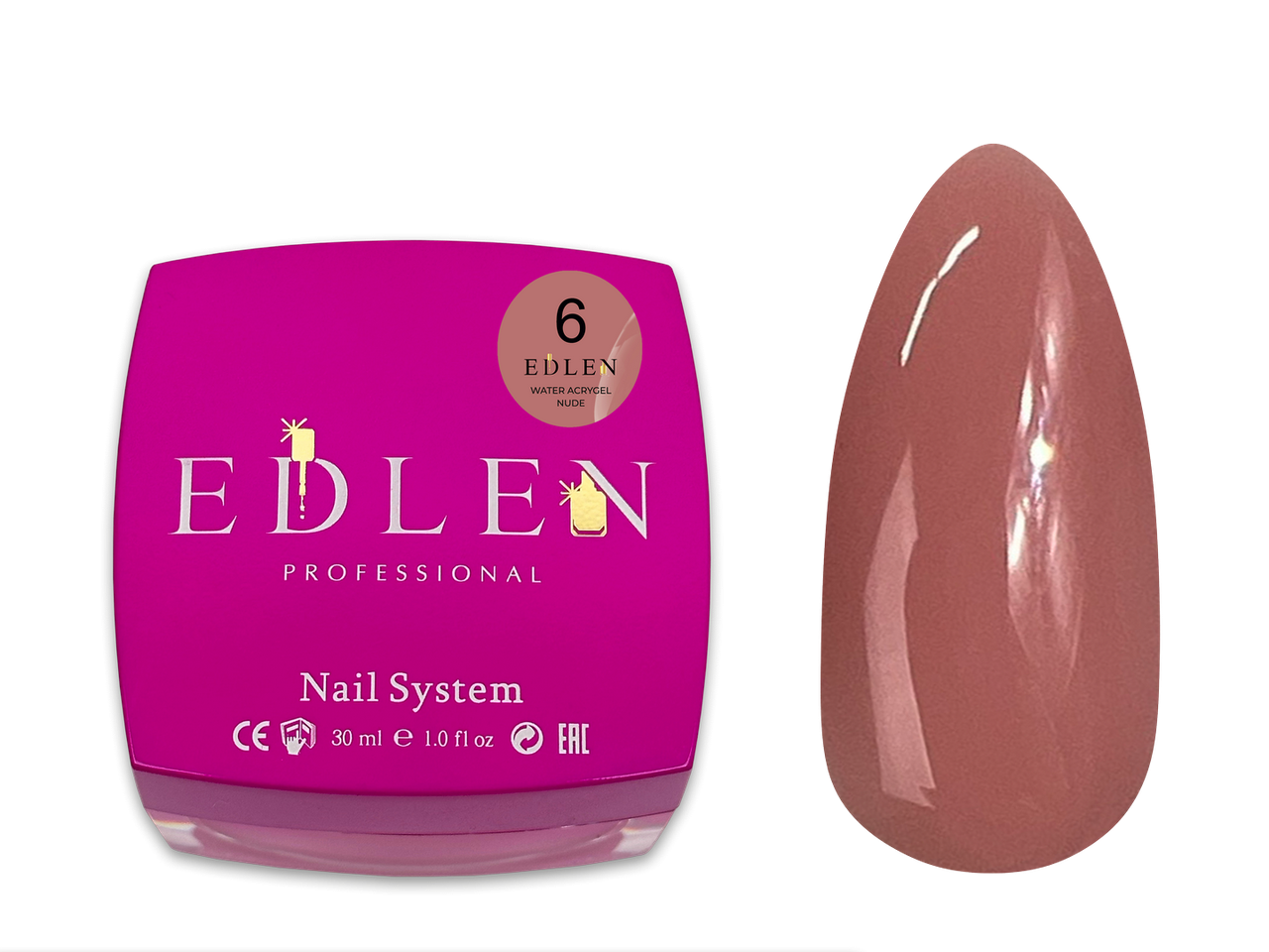 Рідкий гель для зміцнення та моделювання нігтя Edlen Water Acrygel Nude №06 нюдовий, 30 мл, фото 1