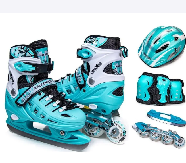 Дитячий набір ролики-ковзани 2в1 із захистом і шоломом Scale Sports MINT розмір 29-33 трюкові (М'ятний)