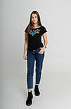 Жіноча вишита футболка з широкою горловиною "Волошки та колосся", фото 3