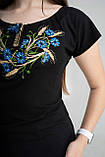 Жіноча вишита футболка з широкою горловиною "Волошки та колосся", фото 7