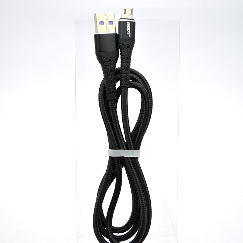 Кабель ANSTY S-033-A Zinc-Nylon Micro USB QC 5A 1M Black, фото 2