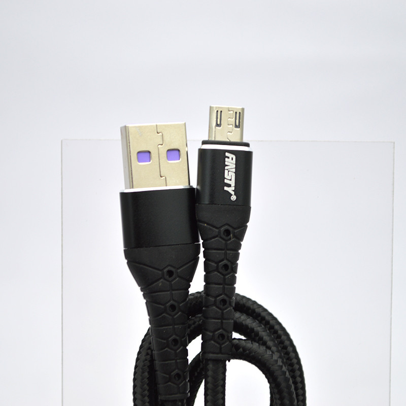 Кабель ANSTY S-033-A Zinc-Nylon Micro USB QC 5A 1M Black, фото 3