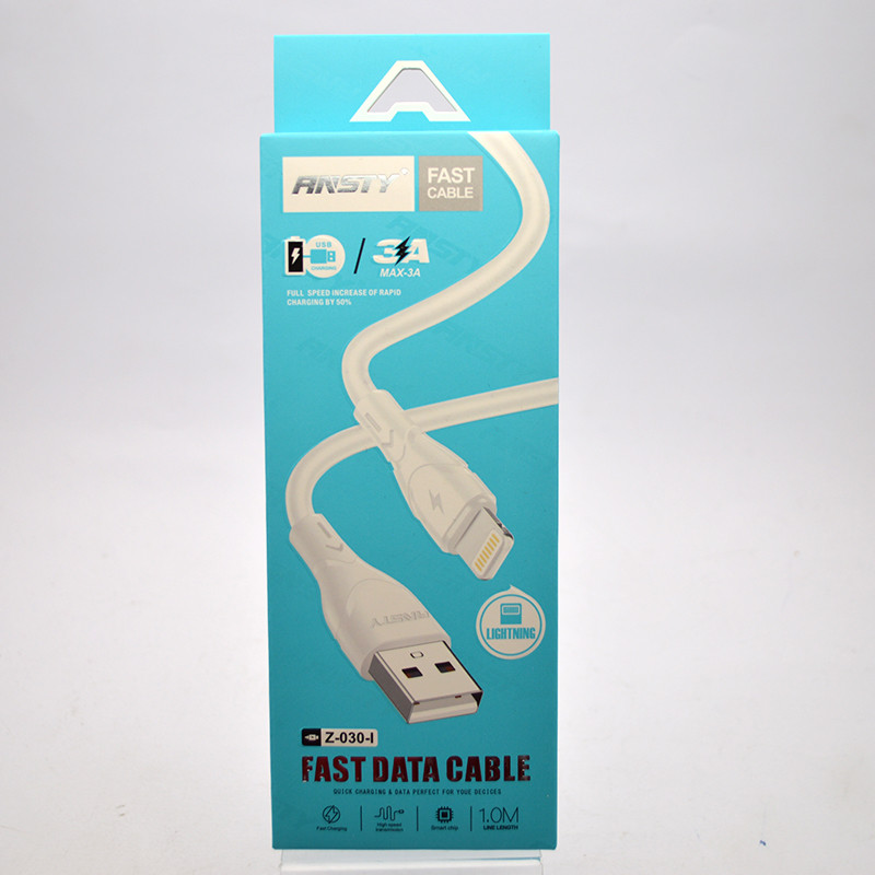 Кабель ANSTY Z-030-I Lightning 3A 1M White, фото 1