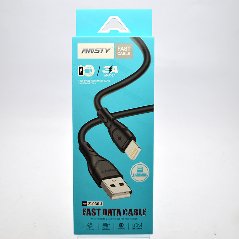 Кабель ANSTY Z-030-I Lightning 3A 1M Black, фото 1