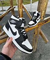 Мужские кроссовки Nike Air Jordan 1 Retro High Black White Найк Джордан черно-белые высокие кожа весна осень