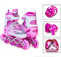 Детский комплект раздвижных Роликов с защитой и шлемом "Happy Monday Pink 1396442256-M" размер 34-37