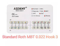 Металеві брекети Standard MBT 022, 3hooks, Azdent, Металлические брекеты Standard MBT 022, 3hooks, Azdent,