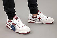 Женские кроссовки New Balance 550 Burgundy (бело-вишневые) классические спортивные кроссы Y14159