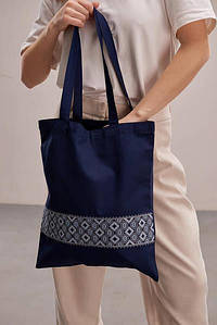 Повсякденна еко сумка-шопер для покупок "Орнамент" у синьому кольорі