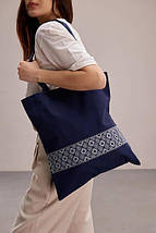 Повсякденна еко сумка-шопер для покупок "Орнамент" у синьому кольорі, фото 2